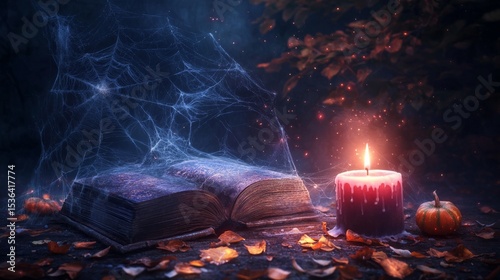 A candlelit library with enchanted cobwebs