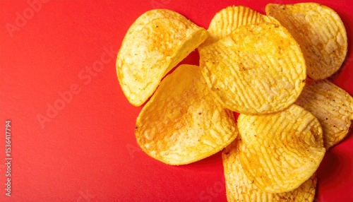 Potato chips on a red background