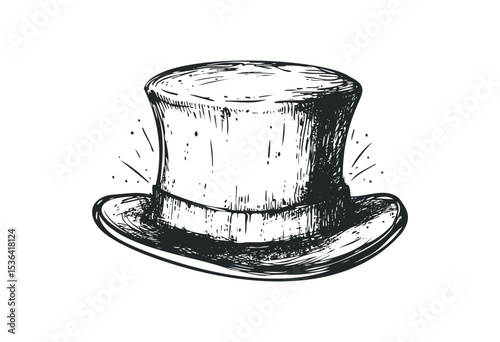 Vintage top hat sketch with detailed textures and classic design. Vector retro hand drawn illustration