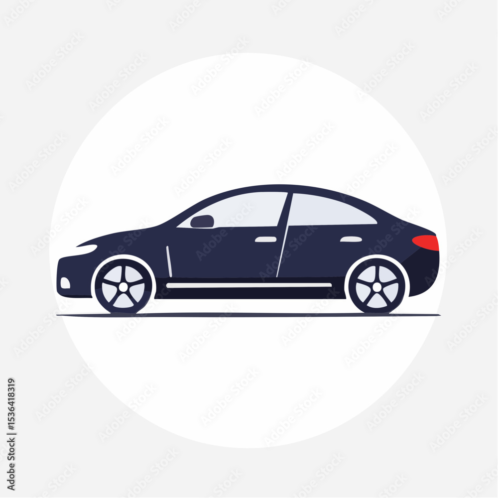 Naklejka premium Side view of a dark-colored sedan, stylized illustration, simple design.