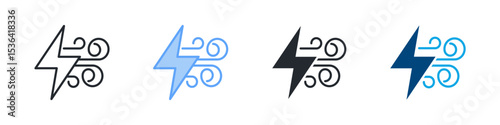 Wind Energy Icon Set Multiple Style. Design In Outline, Blue, Glyph, Dualtone