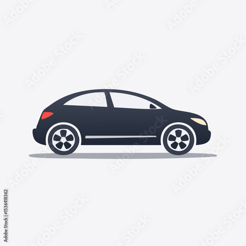 A simple, stylized illustration of a dark-colored hatchback car.