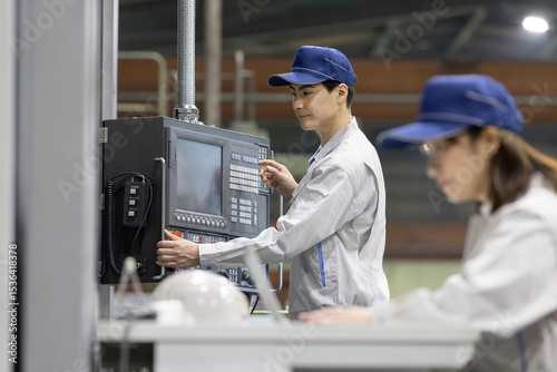 工場で働く男女作業員