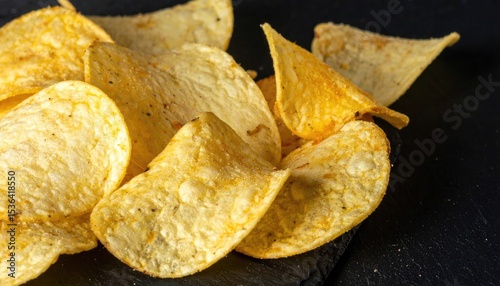Potato chips on a black background