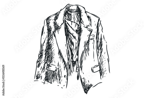 Sketch of a classic men's suit jacket with tie. Vector retro hand drawn illustration