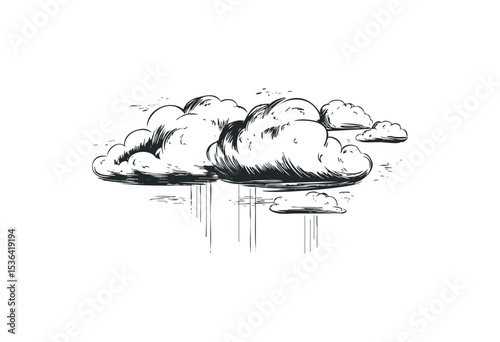 Detailed sketch of clouds with atmospheric texture. Vector retro hand drawn illustration