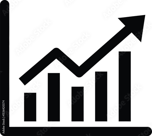 Black and white illustration of a bar graph with an upward trending arrow.