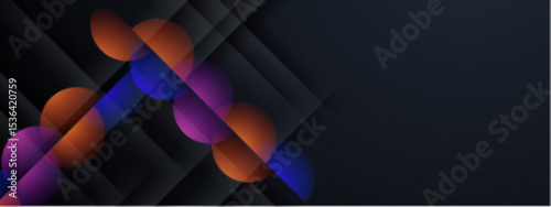 Overlapping translucent circles, dark background. Suitable for tech presentations, futuristic designs, abstract backgrounds, digital art, geometric patterns.