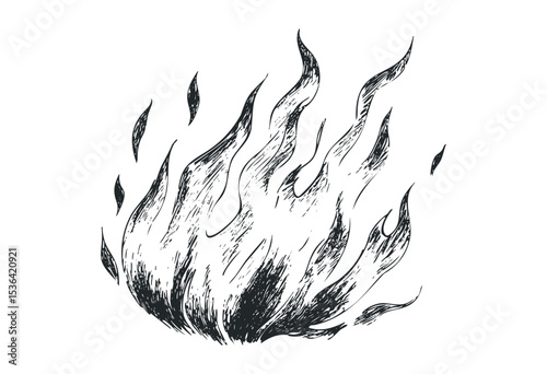 Hand-drawn fire flames illustration with dynamic lines and shapes. Vector retro hand drawn illustration