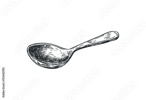 Hand-drawn vintage style wooden spoon illustration. Vector retro hand drawn illustration