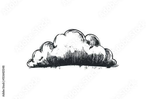 Hand-drawn cloud sketch with detailed texture and shading. Vector retro hand drawn illustration