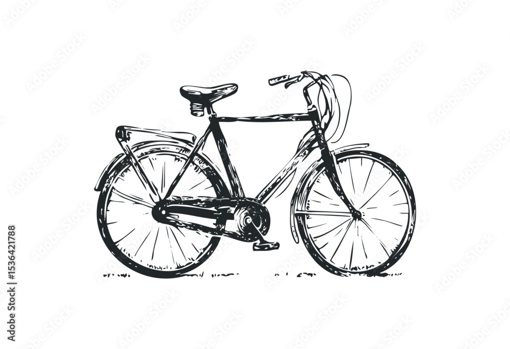 Fototapeta premium Vintage bicycle illustration with hand-drawn style and detailed features. Vector retro hand drawn illustration