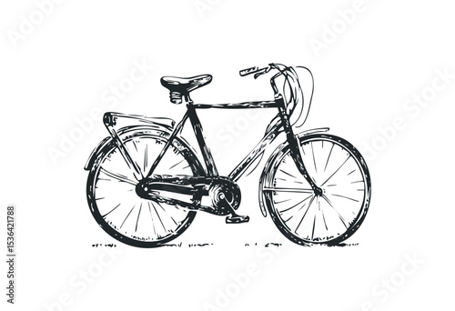 Vintage bicycle illustration with hand-drawn style and detailed features. Vector retro hand drawn illustration