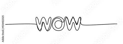 WOW one line hand drawn word. Expression single monoline doodle text, scribble lettering