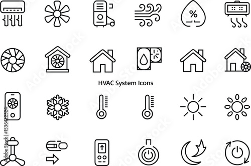 HVAC System Icons: Minimalist Line Art for Heating, Ventilation, and Air Conditioning Designs