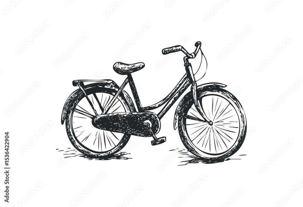 Fototapeta premium Vintage bicycle sketch with detailed hand-drawn features. Vector retro hand drawn illustration