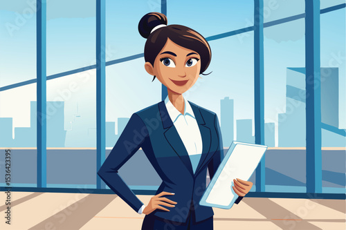 Confident Young Professional Woman Holding a Document in Modern Office
