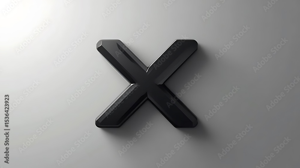 Obraz premium Black X: Minimalist 3D Render of a Glossy 'X' Symbol