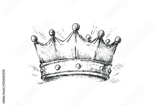 Detailed hand-drawn sketch of a royal crown with jewels. Vector retro hand drawn illustration