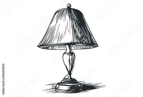 Hand-drawn vintage table lamp sketch with intricate details. Vector retro hand drawn illustration