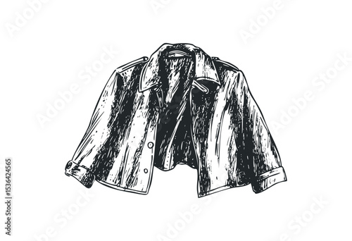 Detailed sketch of a stylish vintage jacket with rolled sleeves. Vector retro hand drawn illustration
