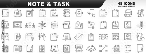 Big set note and task related line icons. Editable stroke