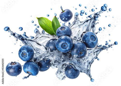  fresh blueberries splash in water creating dynamic  isolated on white background png ,AI GENERATED
