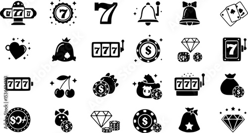 Lucky 7 icons set simple vector. Casino slot
