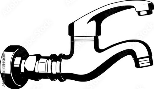 Water faucet plumbing fixture is delivering flowing liquid in a residential home
