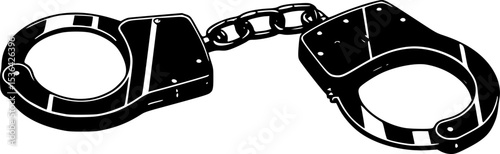 Two steel handcuffs closed on a white background representing law enforcement
