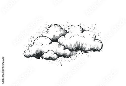 Hand-drawn illustration of fluffy clouds in vintage style. Vector retro hand drawn illustration