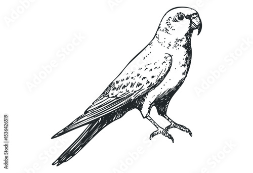 Detailed sketch of a parrot in full profile. Vector retro hand drawn illustration