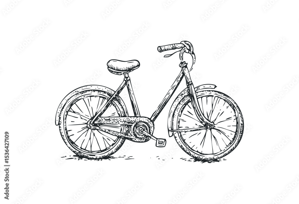 Fototapeta premium Vintage bicycle sketch with classic design details. Vector retro hand drawn illustration