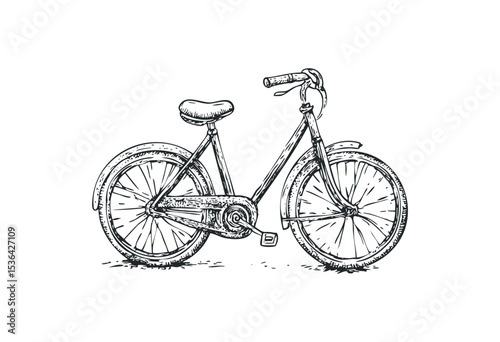 Vintage bicycle sketch with classic design details. Vector retro hand drawn illustration