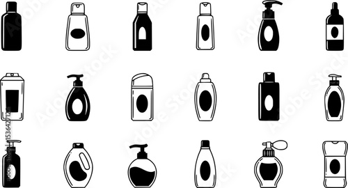 Antiperspirant bottles icons set. Outline illustrations of various deodorant container designs
