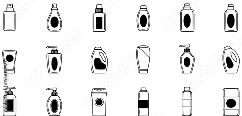 Antiperspirant bottles icons set. Outline illustrations of various deodorant container designs
