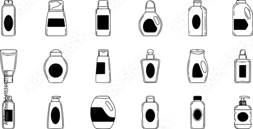Antiperspirant bottles icons set. Outline illustrations of various deodorant container designs
