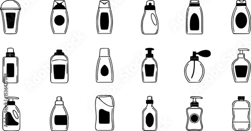 Antiperspirant bottles icons set. Outline illustrations of various deodorant container designs
