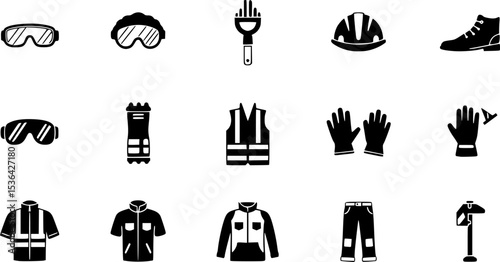 Set of various motorcycle apparel and accessories in vibrant colors
