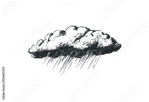 Hand-drawn rain cloud illustration with rainfall. Vector retro hand drawn illustration