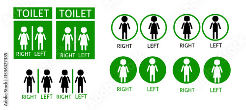 Toilet icon collection. Men's and women's toilets. Vector illustration. With captions right and left	