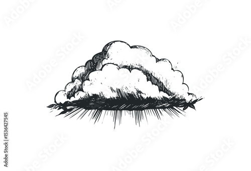 Hand-drawn cloud sketch with detailed shading and dynamic lines. Vector retro hand drawn illustration