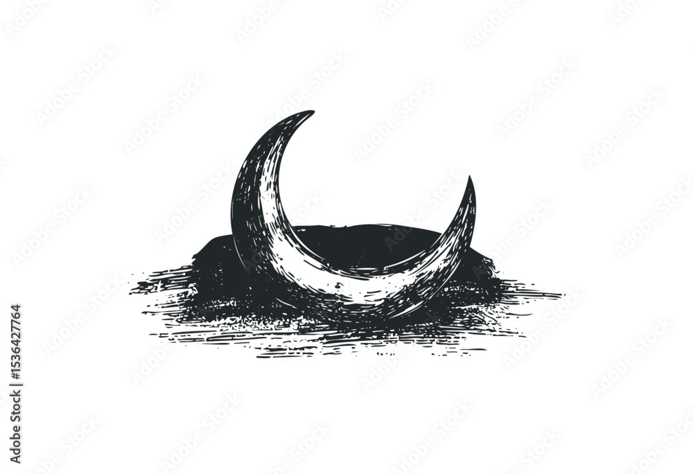 Fototapeta premium Artistic crescent moon with abstract texture and shading. Vector retro hand drawn illustration