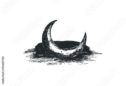 Artistic crescent moon with abstract texture and shading. Vector retro hand drawn illustration