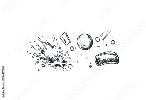 Hand-drawn illustration of spices exploding with various shapes and textures. Vector retro hand drawn illustration