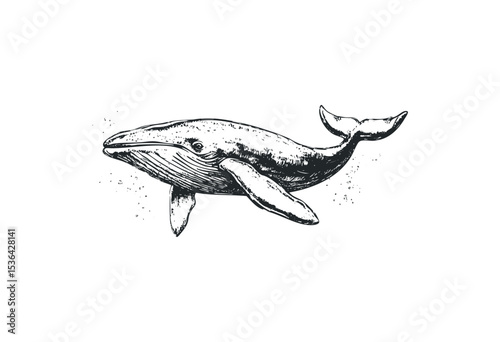 Detailed illustration of a humpback whale in vintage style. Vector retro hand drawn illustration