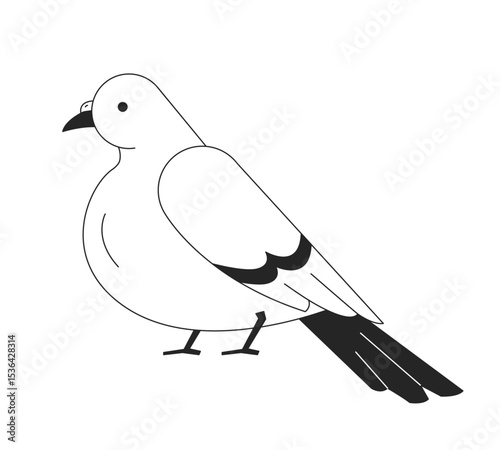 Pigeon side view 2D line character. Domestic rooftop bird feathered wings. Avian mascot. Winged creature Columba. Urban wildlife isolated vector ink outline animal. Monochromatic spot illustration
