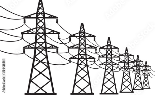 Electricity Pylons Drawing - Power Line Silhouette Vector
