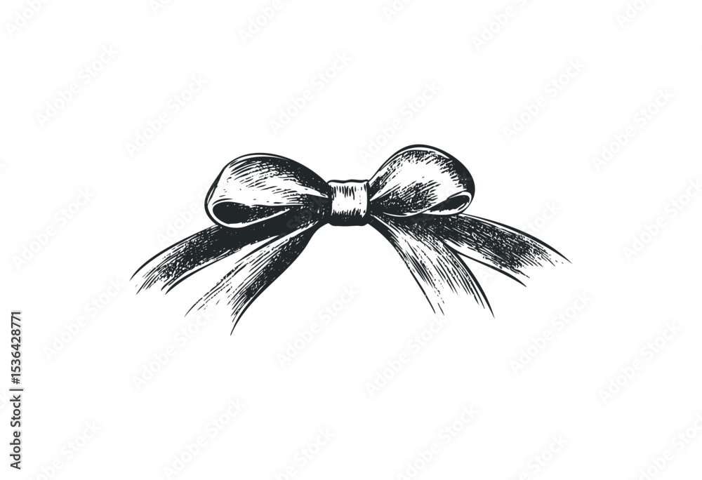 Elegant vintage bow tie sketch with intricate details. Vector retro hand drawn illustration