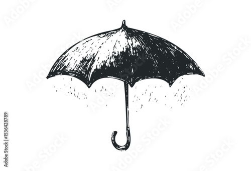 Vintage hand-drawn umbrella sketch with fine details and textured surface. Vector retro hand drawn illustration